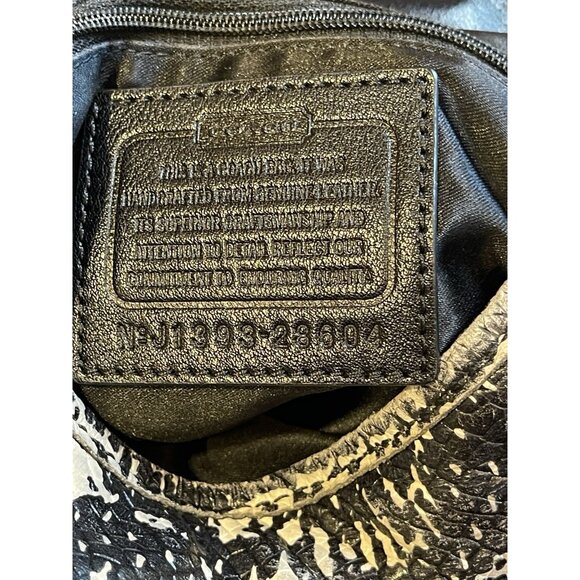 Coach Black Leather Tote Shoulder Bag F1393 Python Snake Print Trim Medium - Picture 10 of 15